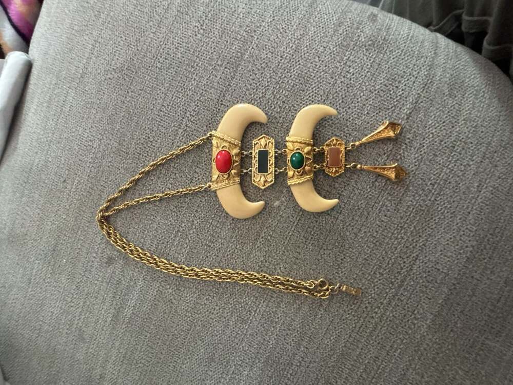 Hms Madeira Creations Tribal Tusk Necklace Gold Tone Cabochon